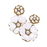 Felt Back Double Flower Link Dangle Earrings