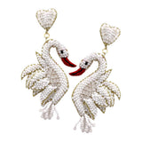 Felt Back Sequin Seed Beaded Swan Dangle Earrings