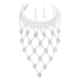 Flower Stone Embellished Pearl Statement Necklace