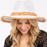 Frayed Band and Trip Straw Sun Hat