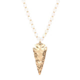 Hammered Metal Arrow Pendant Faceted Beads Long Necklace