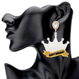 Happy Birthday Glittered Resin Crown Dangle Earrings