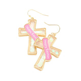 Happy Easter Message Confetti Cross Dangle Earrings