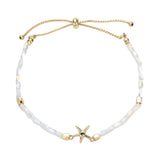 Metal Starfish Pointed Faceted Beaded Pull Tie Cinch Bracelet