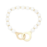 Open Metal Link Accented Faceted Beaded Stretch Bracelet