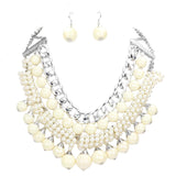 Pearl Chunky Metal Chain Statement Necklace