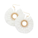 Raffia Trimmed Open Circle Dangle Earrings