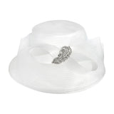 Rhinestone Embellished Feather Accented Mesh Bow Dressy Hat