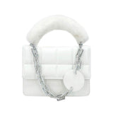 Solid Faux Fur Handle Tote Crossbody Bag
