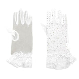 Stone Embellished Lace Cuff Mesh Dressy Wedding Gloves