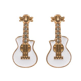 Stone Paved Enamel Guitar Stud Earrings
