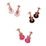 Stone Paved Enamel Guitar Stud Earrings