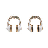 Stone Paved Enamel Headphone Stud Earrings