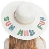 Sun And Fun Sequin Message Straw Panama Sun Hat