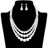 Multi Row Pearl Necklace Earring Set