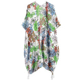 Tropical Leaf Flower Printed Cover Up Kimono Poncho