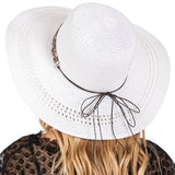 Wide Brim Straw Sun Hat with Evil Eye and Multi Design Band
