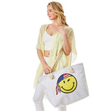 Smile Face With USA Bandana Print Beach Tote Bag