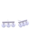 14K CZ Bar Trio Pearl Post Earrings