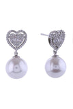14K Crystal Heart Top Pearl Dangle Earrings