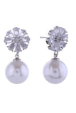14K Flower Crystal Top Pearl Post Earrings