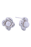 14K Flower Pearl Post Earrings