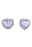 14K Heart Pearl Pave CZ Post Earrings