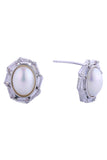 14K Oval Pearl Pave CZ Post Earrings