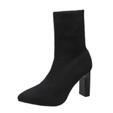 Winter Boots Lady Boots-Women Shoes Zipper Luxury Designer Rubber High Heel Ankle Fashion Rome Solid PU Basic Square Toe