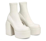 Winter Boots Lady Boots-Women Shoes Zipper Luxury Designer Rubber High Heel Ankle Fashion Rome Solid PU Basic Square Toe