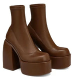 Winter Boots Lady Boots-Women Shoes Zipper Luxury Designer Rubber High Heel Ankle Fashion Rome Solid PU Basic Square Toe
