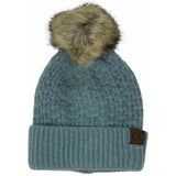 Solid Smocked Stitch Fur Pom C.C Beanie