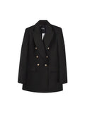 Women's Double Breasted Blazer - Vintage Long Sleeve Outerwear with Pockets