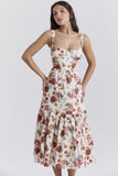 Sweet and spicy wind suspender solid color A pendulum floral dress women