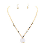 Wood Heishi Beaded Abalone Pendant Necklace