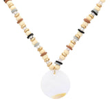 Wood Heishi Beaded Abalone Pendant Necklace