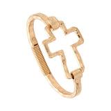 Women's Hammered Open Metal Cross Hook Bracelet