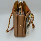Elegant Textured Tote Bag with Chain Accent and Printed Scarf