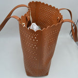 Laser-Cut Perforated Tote Bag with Scalloped Top Edge and Integrated Shoulder Straps