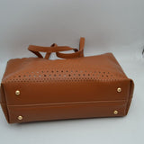 Laser-Cut Perforated Tote Bag with Scalloped Top Edge and Integrated Shoulder Straps