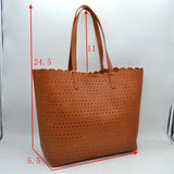 Laser-Cut Perforated Tote Bag with Scalloped Top Edge and Integrated Shoulder Straps