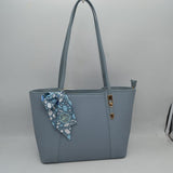 Riviera Textured Shoulder Tote Bag with Silk-Style Scarf Accent