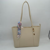 Riviera Textured Shoulder Tote Bag with Silk-Style Scarf Accent
