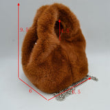 Fluffy Plush Handbag with Integrated Top Handle and Metallic Chain Strap