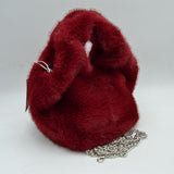 Fluffy Plush Handbag with Integrated Top Handle and Metallic Chain Strap