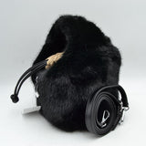 Plush Faux Fur Bucket Handbag with Drawstring and Removable Strap