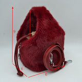 Plush Faux Fur Bucket Handbag with Drawstring and Removable Strap