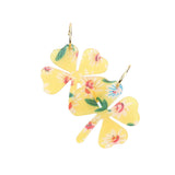 Flower Patterned Resin Clover Dangle Earrings