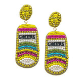 CHEERS Felt Back Pearl Stone Seed Beaded Beer Dangle Earring