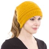 Cable Knit Ponytail Beanie Hat